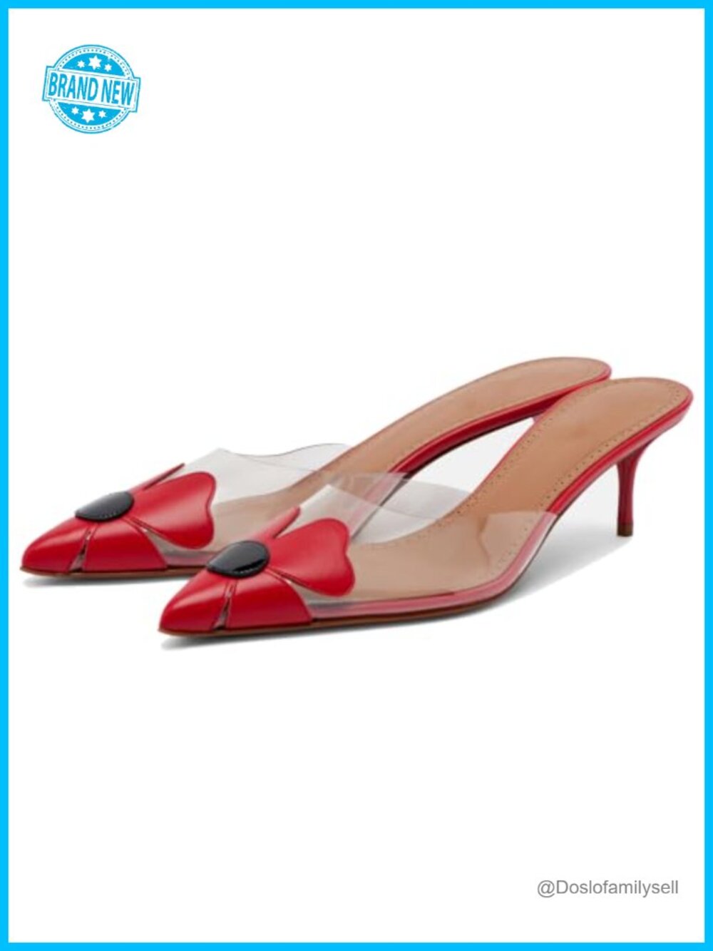 Daisy Mule Kitten Heels Clear PVC Pointed Toe Slip-On Faux Leather